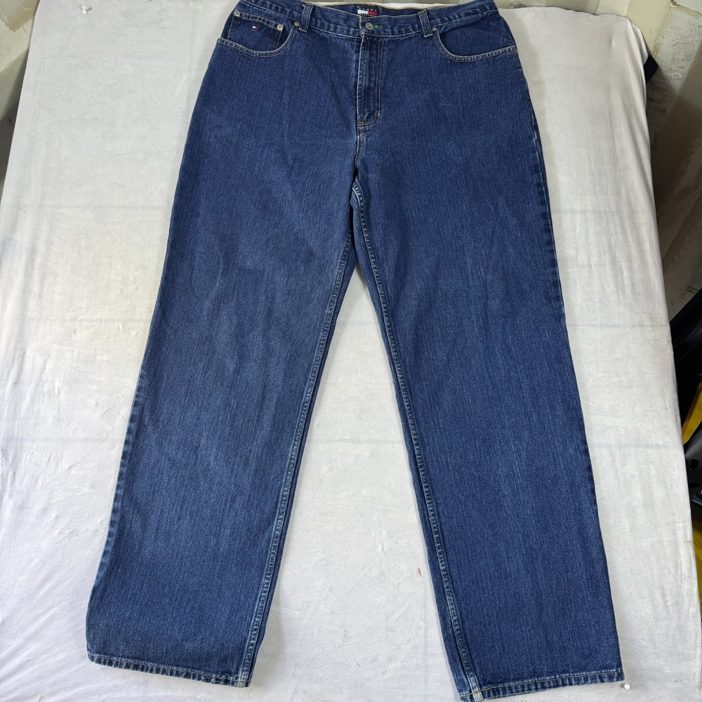 Tommy Hilfiger Mens Jeans Blue Denim Straight Leg 90s 5 Pocket Relaxed Fit 38/34